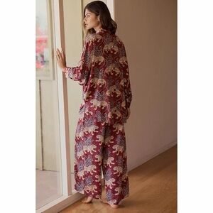 Anthropologie Printfresh Bagheera Pajama Set Burgundy Leopard Cheetah Womens XS